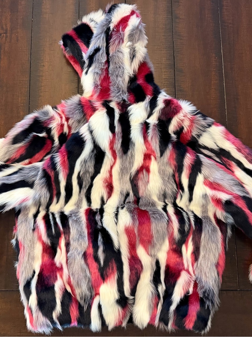 Fabulous Furs Girls Mixed-Color Faux Fur Hooded Jacket - Pink/Black/White - Picture 2 of 5
